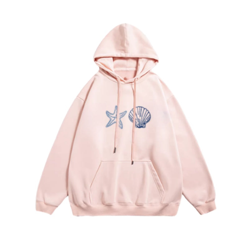 Pink Hoodie with Conch Shell Print