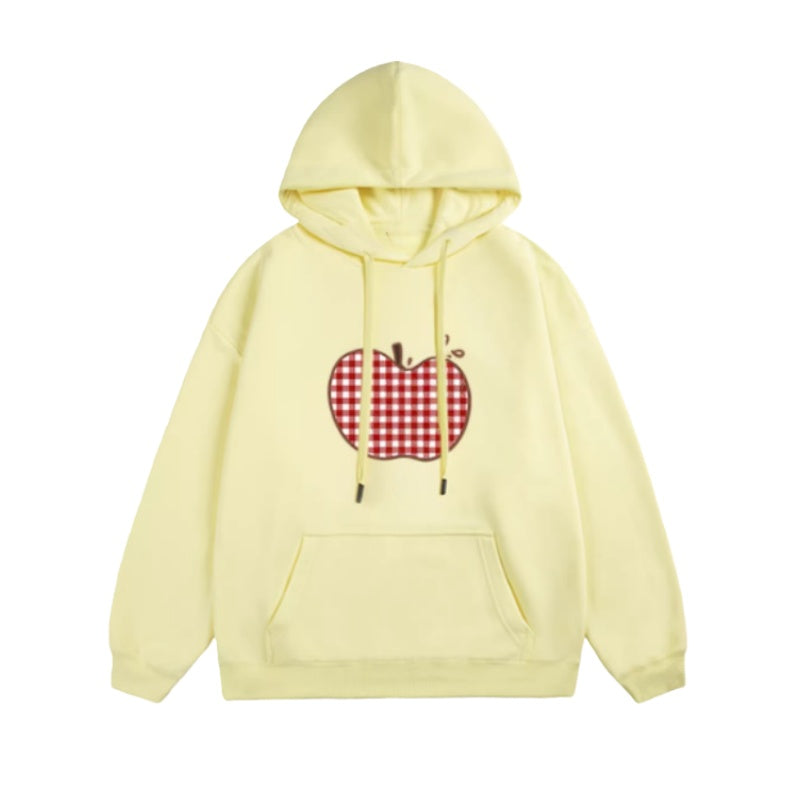 Minimalist Trendy Yellow Hoodie with Apple Print